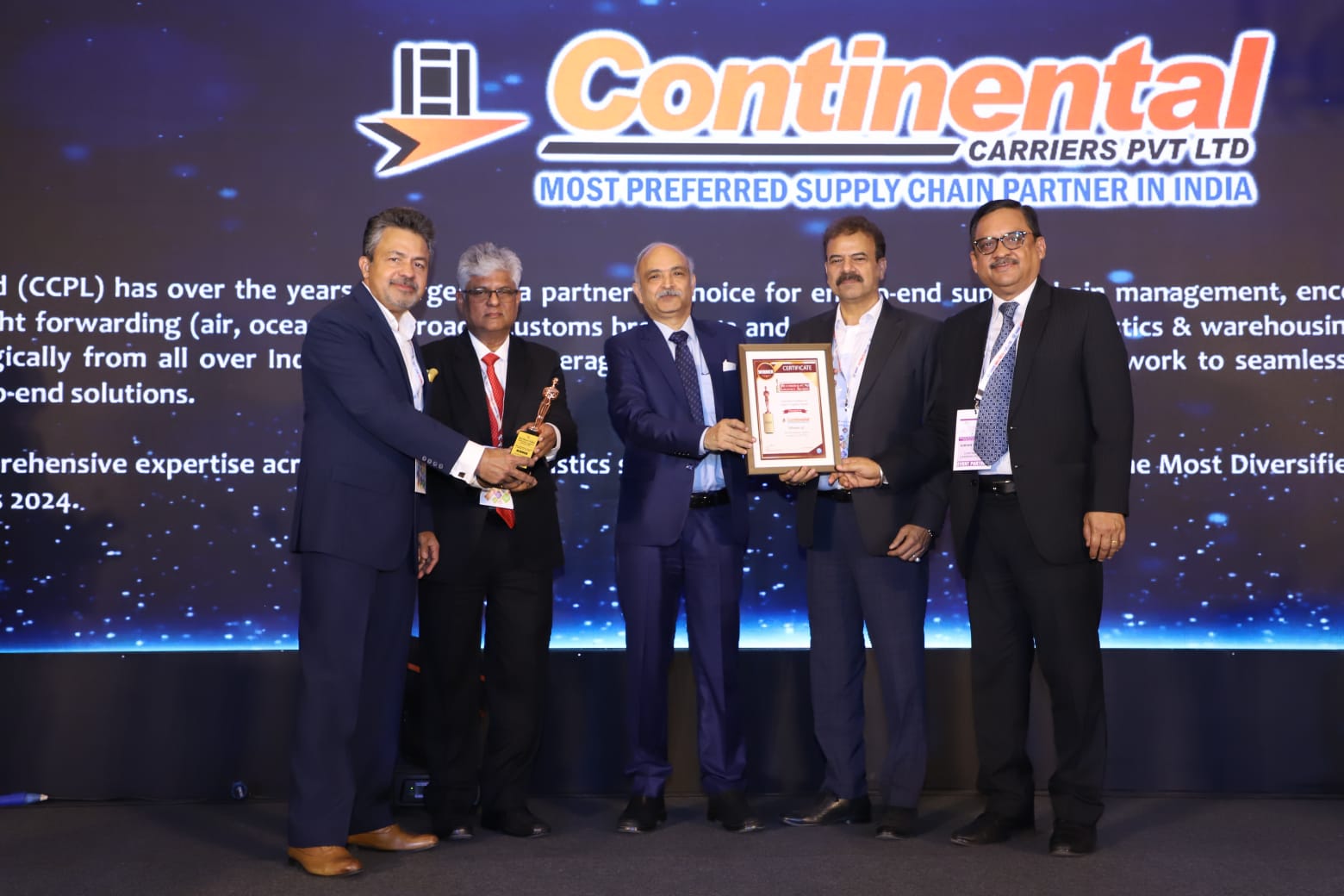 Continental Carriers honoured as Most Diversified Logistics Company of the Year