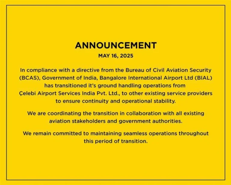 Bengaluru airport ends Çelebi contract after BCAS directive, cites security