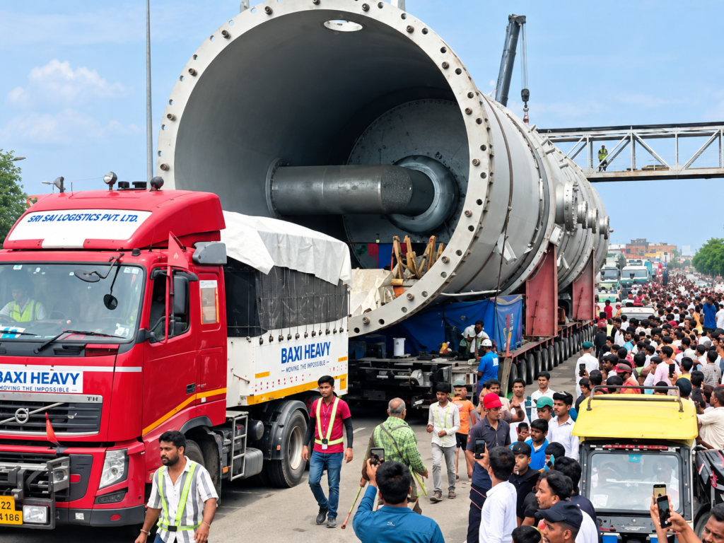 308-Wheel Truck Carrying 200-Tonne Vessel Rolls Into UP 1 308-Wheel Truck Carrying 200-Tonne Vessel Rolls Into UP
