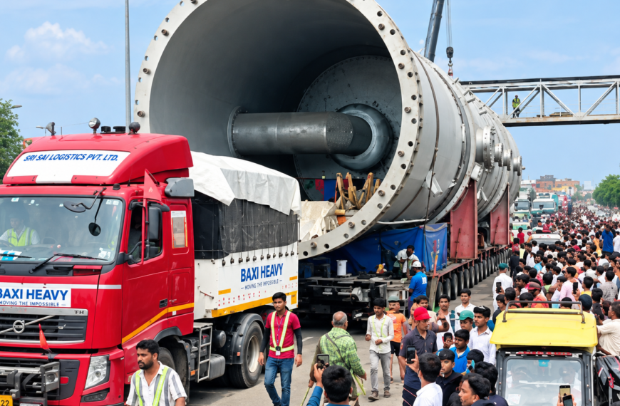 308-Wheel Truck Carrying 200-Tonne Vessel Rolls Into UP